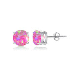 Sterling Silver Simulated Pink Opal 5mm Round-Cut Solitaire Stud Earrings - Presidential Brand (R)