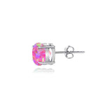 Sterling Silver Simulated Pink Opal 5mm Round-Cut Solitaire Stud Earrings - Presidential Brand (R)