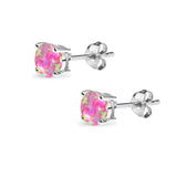 Sterling Silver Simulated Pink Opal 5mm Round-Cut Solitaire Stud Earrings - Presidential Brand (R)