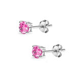Sterling Silver Simulated Pink Sapphire 4mm Round Solitaire Dainty Stud Earrings - Presidential Brand (R)