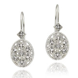 Sterling Silver Oval Filigree Diamond Accent Leverback Drop Earrings, JK-I3 - Presidential Brand (R)