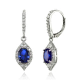 Sterling Silver Created Blue Sapphire and White Topaz Oval Dangle Leverback Earrings - Presidential Brand (R)