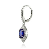 Sterling Silver Created Blue Sapphire and White Topaz Oval Dangle Leverback Earrings - Presidential Brand (R)