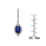 Sterling Silver Created Blue Sapphire and White Topaz Oval Dangle Leverback Earrings - Presidential Brand (R)