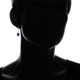 Sterling Silver Created Blue Sapphire and White Topaz Oval Dangle Leverback Earrings - Presidential Brand (R)
