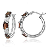 Sterling Silver Oval African Garnet and Diamond Accent Hoop Earrings - Presidential Brand (R)