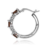 Sterling Silver Oval African Garnet and Diamond Accent Hoop Earrings - Presidential Brand (R)