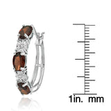 Sterling Silver Oval African Garnet and Diamond Accent Hoop Earrings - Presidential Brand (R)