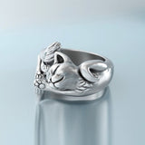 Huitan Cute Fortune Cat Shape Women Opening Rings Silver Color Dance Party Finger Ring Delicate Girl Gift New Fashion Jewelry - Presidential Brand (R)