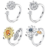 Fidget Spinner Rings for Women Sunflower Adjustable Open Ring You are My Sunshine Rotate Anti Stress Ring Valentine's Day Gfit