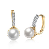 Swarovski Crystal Curved Pav'e Pearl Huggie Earrings Set in 18K Gold - Presidential Brand (R)