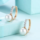 Swarovski Crystal Curved Pav'e Pearl Huggie Earrings Set in 18K Gold - Presidential Brand (R)