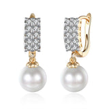 Swarovski Crystal Square Shaped Pearl Leverback Earrings Set in 18K Gold - Presidential Brand (R)