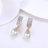 Swarovski Crystal Square Shaped Pearl Leverback Earrings Set in 18K Gold - Presidential Brand (R)