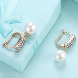 Swarovski Crystal Square Shaped Pearl Leverback Earrings Set in 18K Gold - Presidential Brand (R)