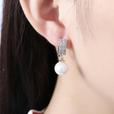 Swarovski Crystal Square Shaped Pearl Leverback Earrings Set in 18K Gold - Presidential Brand (R)