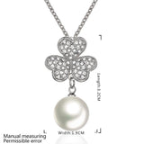 18K White Gold Plated Pave Lucky Clover with Imitation Pearl Necklace - Presidential Brand (R)