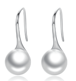 18K White Gold Plated Classic White Fresh Water Pearl Dangle Earrings - Presidential Brand (R)