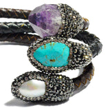 Isis Leather Amethyst and Pearl Bracelet - Presidential Brand (R)