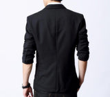Mens Slim Fit Classic Black Blazer with Faux Leather Details Pocket - Presidential Brand (R)
