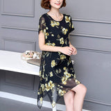 Womens Uneven Short Sleeve Floral Dress - Presidential Brand (R)