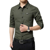 Mens Flip Pocket Button Front Long Sleeve Shirt in Black - Presidential Brand (R)