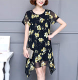 Womens Uneven Short Sleeve Floral Dress - Presidential Brand (R)