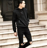 Mens Street Style Hoodie with Faux Leather Details - Presidential Brand (R)