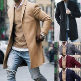 Trench Coat Slim Fit Long Sleeve Cardigans Blend Coat Solid Long Wool Coat - Presidential Brand (R)