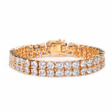 Mens Zircon Tennis Bracelet Chain Charm Hip Hop Style Fashion Jewelry Iced Finish 2 Row Gold Color Tone AAA CZ Bracelet Link 8" - Presidential Brand (R)