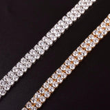 Mens Zircon Tennis Bracelet Chain Charm Hip Hop Style Fashion Jewelry Iced Finish 2 Row Gold Color Tone AAA CZ Bracelet Link 8" - Presidential Brand (R)