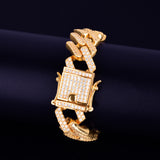18mm Big Square Cuban Link Bracelet Gold Color Iced Out Cubic Zirconia Style - Presidential Brand (R)