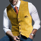 Suit Vest Boutique Wool Tweed Slim Fit Cotton Gentleman Beckham Wedding Groomsmen - Presidential Brand (R)