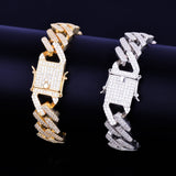 14mm Square Cuban Link Bracelet Gold Color Iced Out Cubic Zirconia Style Jewelry - Presidential Brand (R)