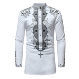 African Tribal Dashiki Long Sleeve Mandarin Collar Dress Shirt - Presidential Brand (R)