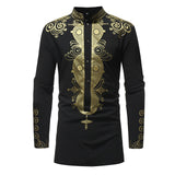 African Tribal Dashiki Long Sleeve Mandarin Collar Dress Shirt - Presidential Brand (R)