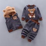 Baby Boys Girls Autumn Warm WaistCoat Sweatshirt Pants 3Pcs Infant Kids Children Sports Suit Toddler - Presidential Brand (R)