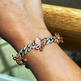 Cuban Link Butterfly Bracelet Gold Iced Out Crystal Rhinestone Bracelets - Presidential Brand (R)