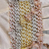 Cuban Link Butterfly Bracelet Gold Iced Out Crystal Rhinestone Bracelets - Presidential Brand (R)