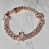 Cuban Link Butterfly Bracelet Gold Iced Out Crystal Rhinestone Bracelets - Presidential Brand (R)