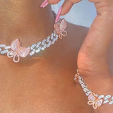 Cuban Link Butterfly Bracelet Gold Iced Out Crystal Rhinestone Bracelets - Presidential Brand (R)