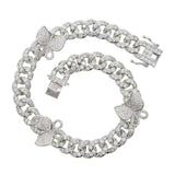 Cuban Link Butterfly Bracelet Gold Iced Out Crystal Rhinestone Bracelets - Presidential Brand (R)