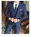 3 Pieces Suits Men British New Style Designs Royal Blue Mens Slim Fit Plaid Dress Tuxedo | shoppresidential.com - Presidential Brand (R)