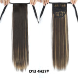 Long Straight Clip In Tail False Hair Ponytail Hairpiece With Hairpins Synthetic Pony Tail Extensions Black Brown Headwear - Presidential Brand (R)