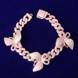 10mm Pink Miami Cuban Link Bracelet With Butterfly Bling Women Jewelry AAAA Zircon Hip Hop Chain - Presidential Brand (R)