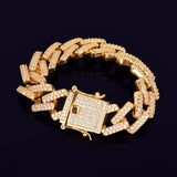 18mm Big Square Cuban Link Bracelet Gold Color Iced Out Cubic Zirconia Style - Presidential Brand (R)
