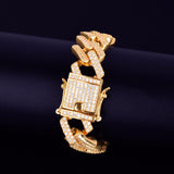 18mm Big Square Cuban Link Bracelet Gold Color Iced Out Cubic Zirconia Style - Presidential Brand (R)