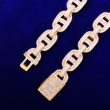 18mm Baguette Zirconia Cuban Chain Necklace Link Gold Color Copper Bling - Presidential Brand (R)