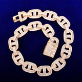 18mm Baguette Zirconia Cuban Chain Necklace Link Gold Color Copper Bling - Presidential Brand (R)