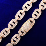18mm Baguette Zirconia Cuban Chain Necklace Link Gold Color Copper Bling - Presidential Brand (R)